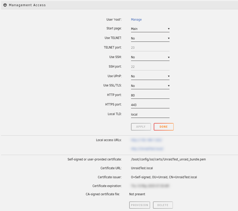 Settings - Management Access
